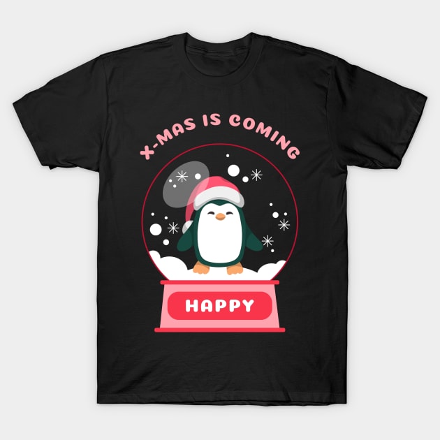 Xmas Is Coming Happy Penguin (Red) T-Shirt by GideonStore